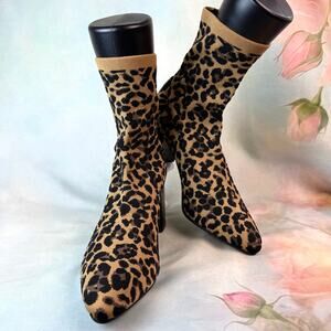 Blondo Sassy Leopard Print Waterproof Stretchy Heeled Sock Boots